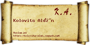 Kolovits Alán névjegykártya